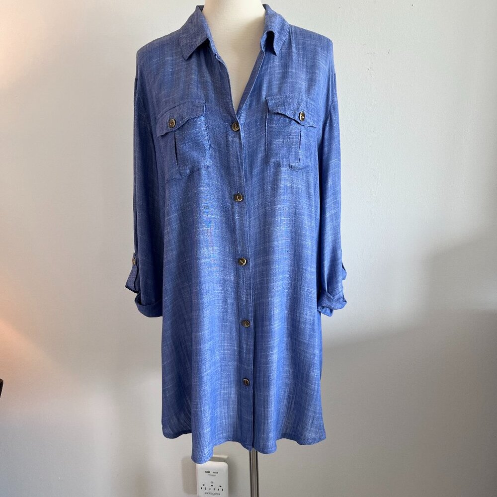 Dotti Button Down Collar Shirt Dress Blue Size Large